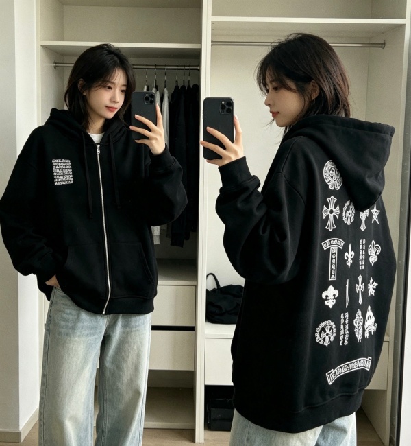 크롬하츠 레터링 자수 풀집업 후드티